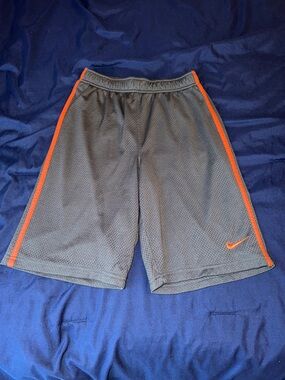 Nike Gray Mesh Athletic Shorts with Orange Trim